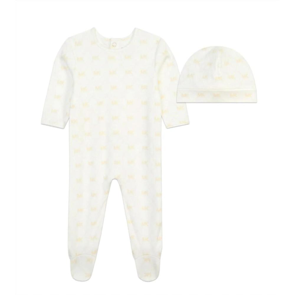 NEW MICHAEL KORS baby footie + hat set in ivory